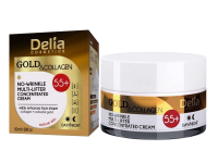 Концентриран крем за лице ден и нощ за зряла кожа против бръчки с колаген и злато 55+ - Delia Cosmetics 