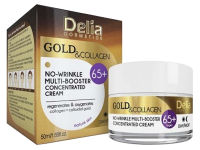 Концентриран крем за лице ден и нощ за зряла кожа против бръчки с колаген и злато 65+ - Delia Cosmetics